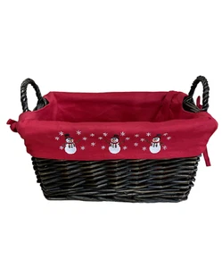 Holiday Wicker Basket with Removable Red Snowmen Fabric Liner - Picture 1 of 5