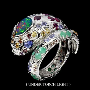 Sommer 925 Silberring Birne Schwarz Opal Rhodolith Edelstein Schmuck - Bild 1 von 13