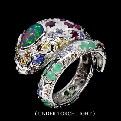 Sommer 925 Silberring Birne Schwarz Opal Rhodolith Edelstein Schmuck - Bild 1 von 4