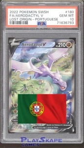 *PORTUGUESE* Pokemon Card PSA 10 Aerodactyl V 180/196 Alt Art Lost Origin 2022 - Picture 1 of 3