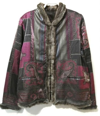 Chaqueta blusa reversible de piel ecológica Etro para mujer púrpura gris multicolor talla 42 Foto 1 de 4