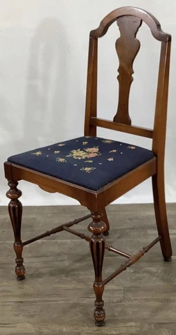 Antique Tombstone Style Victorian Carved Needlepoint Mahogany Side Chair Cover
