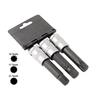 3pc 1/2" Dr. S2 Steel Spline Bit Socket for BMW Rim Lock Wheel Nut: 10,17,21PT - Image 1 of 3