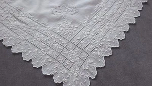 Very Precisely Stitched White FRENCH MARRIAGE HANDKERCHIEF, Monogram EMT, Bridal - Picture 1 of 6