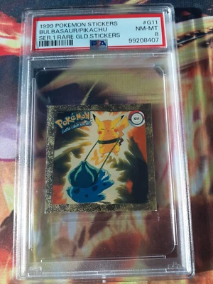 1999 Pokémon Artbox Sticker Gold Sticker Bulbasaur and Pikachu PSA 8 NM-MT - Image 1 of 2