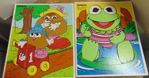 Playskool Wooden Tray Puzzles Henson Baby Kermit & Potato Dumpling/Tickles LOT - Picture 1 of 6