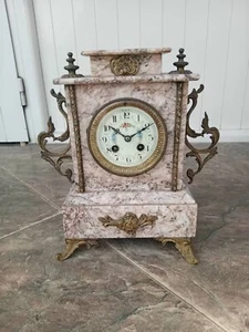 Antique French "Ad.Mougin" Marble/Bronze Mantle Clock 19c. - Working. - Picture 1 of 7