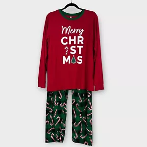 PJ Place Adult Unisex Size Medium Red Green Merry Christmas 2 Piece Pajama Set - Picture 1 of 11