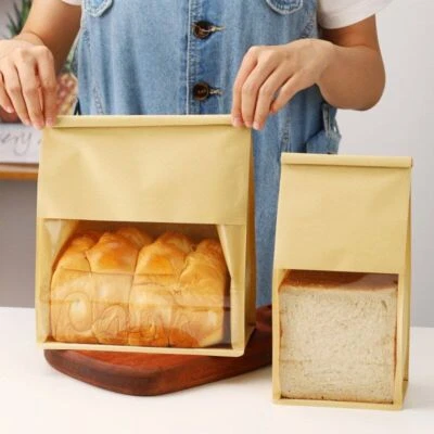 Bolsas de embalaje de papel Kraft 50 un. con ventana transparente para negocio de panadería de pan tostado Foto 1 de 4