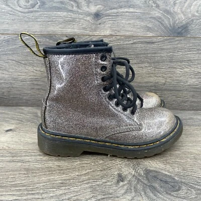 Botas de Combate Dr Martens Air Wair 1460 Brillo J Plateadas Cremallera Lateral Niños Talla 12 Foto 1 de 4