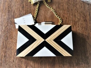LULU Art Deco Purse Handcrafted-Brea Wood-Black & White Inlay & Elegant Clasp - Picture 1 of 5