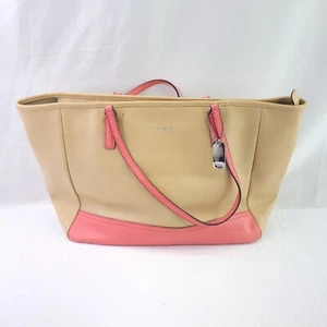 Coach Saffiano Sping Purse Tan Pink Hand Bag Top Handle Tote 23884 - Picture 1 of 12