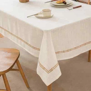 White Cotton Linen Tablecloth Soft Table Cover for Parties Coffee and Kitchen - Imagen 1 de 10