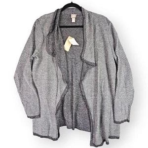 Neu mit Etikett Chicos Größe 2 Large Geena schimmernder anthrazitfarbener Strick-Cardigan Pullover vorne offen - Bild 1 von 9