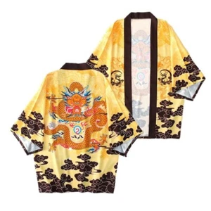 Unisex Yukata Kimono Jacket Coat Chinese Dragon Printed Loose Tops Outerwear - Picture 1 of 12