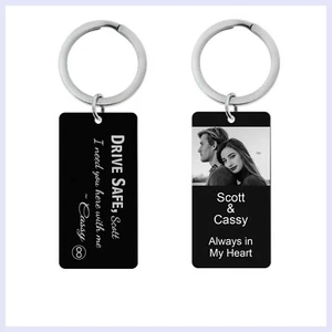 Llavero Drive Safe Love grabado personalizado personalizar foto mensaje de texto etiqueta perro - Imagen 1 de 14