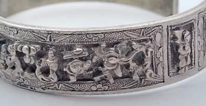 Antique Chinese Export Silver Scene Story Teller Bracelet Cuff Marked 73 Grams - Picture 1 of 18