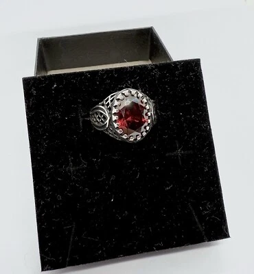 925 Sterling Silver Red Zircon Gemstone Ring for Men - Imagem 1 de 4