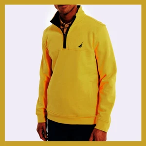 Neu mit Etikett - Nautica Herren klassische Passform Viertel-Reißverschluss Fleecepullover, altgold Large $ 79 - Bild 1 von 6