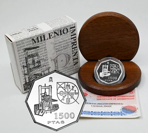 SPAIN 1500 Pesetas 2000 Silver 'Millennium - Antique Printing Press' Mint Pack - Picture 1 of 4