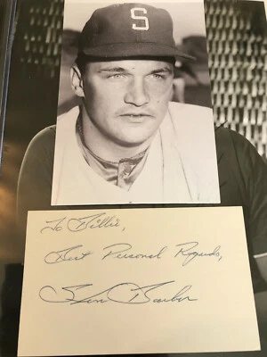 Steve Barber auto Signed 3x5 autograph Index Card 1969 Seattle Pilots + postcard - Image 1 of 4