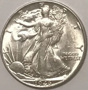 1946 S Walking Liberty Half Dollar From OBW Roll Estate BU UNC. 90% Silver - Picture 1 of 6
