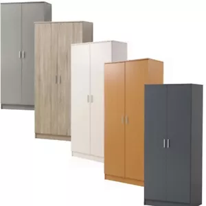 Wardrobe 2 Doors with Hanging Rail Bedroom Furniture Clothing Storage Shelf - Picture 1 of 22