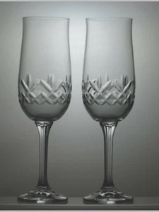 Cut Glass Lead Crystal Set Of 2 Champagne Flutes 7 3/4" - 22D - Picture 1 of 3