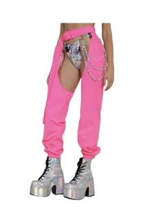 iHeartRaves Rave Pants Reflective Chaps Pink w/Chains Unisex Size 2X NWOT! - Picture 1 of 10