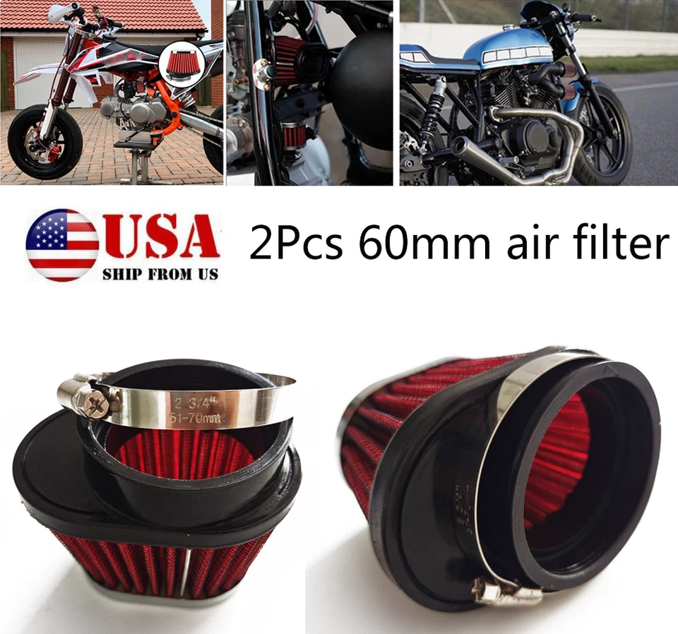 2X Limpiador de filtros de admisión de aire AYV para moto AYVburetor 60 mm lavable de alto flujo Foto 1 de 4