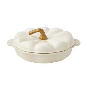 Plato de pastel de calabaza Pioneer Woman tapa lino 10" diámetro gres plato para hornear oro blanco - Imagen 1 de 6