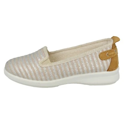 Ladies Beige / Silve Easy B Slip On Summer Canvas Casual Wide Fit Shoes :Cortney - Image 1 of 4