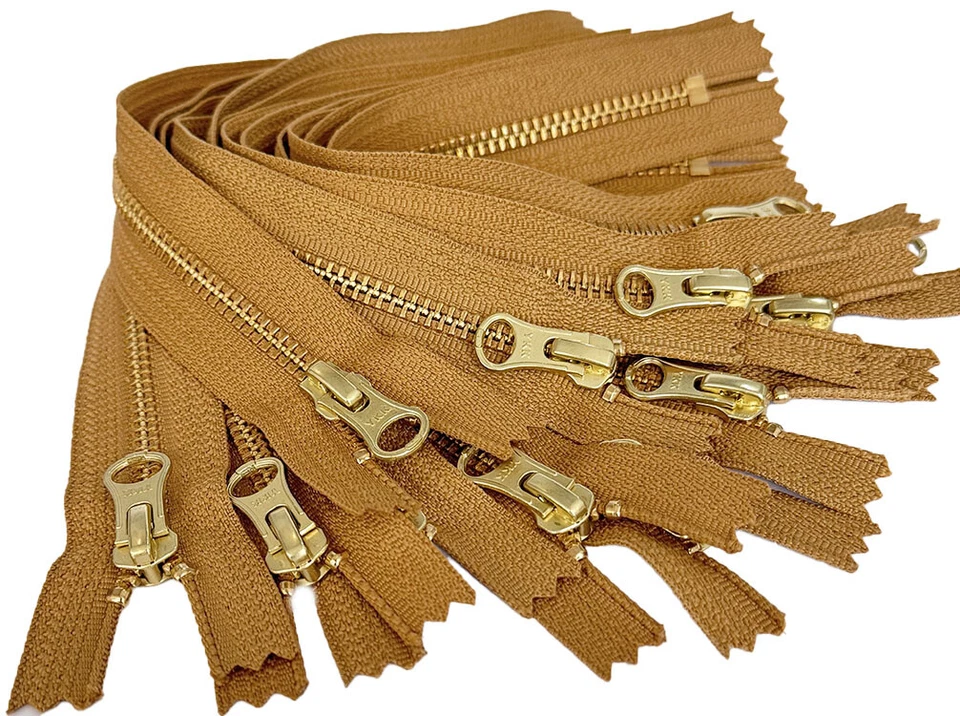 Sale 10pcs YKK#5 9" Golden Brass with Large Hole Pull Metal Zipper Closed-End - Image 1 of 1
