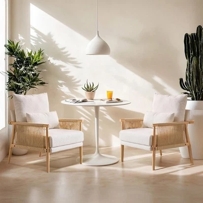 Juego de 2 sillas trenzadas con armarios modernos de mediados de siglo con madera maciza Foto 1 de 4