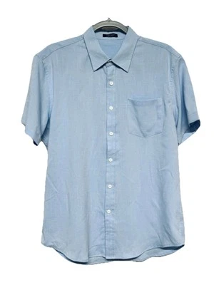 Jinidu Shirt S/S Light Blue Button Up w Pocket Linen Blend Men's size Medium - Image 1 of 4