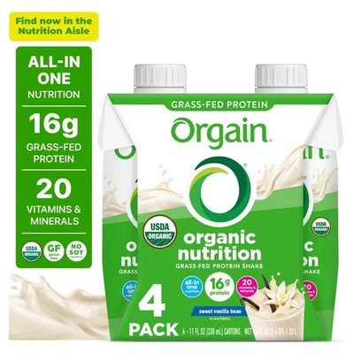 Batido de proteínas Orgain Organic Nutritional 16 g alimentado con pasto bebida vainilla 11 oz... Foto 1 de 4