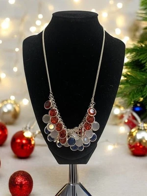 Collar Burbuja Distintivo Rojo Blanco Azul Cadena Tono Plateado Patriótico Grueso Foto 1 de 4