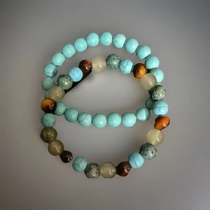 Healing Stone Chakra Bracelet Set - Anxiety - Cat’s Eye, Howlite, Chalcedony - Picture 1 of 3