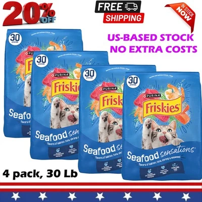 (Pack of 4) Friskies Seafood Sensations Adult Cat Dry Food - Seafood, 30Lb
