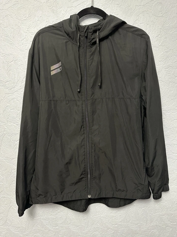 Hurley Mens Size Medium Black Exist Hooded Full Zip Windbreaker Lightweight D2 - Image 1 of 4
