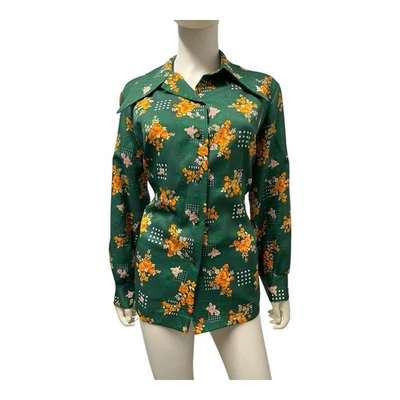 Camisa Polivinílica Vintage Años 70 Graff California Verde Cuello Mariposa Moda Retro XL Foto 1 de 4