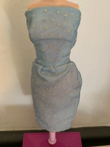 Vintage 1960s Barbie Outfit CLONE  Blue White Polka Dot Sheath Dress - Picture 1 of 2