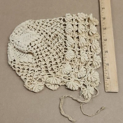Delicate Antique Ecru Handmade CROCHET Baby Bonnet Cap Heirloom Farmhouse - Image 1 of 4