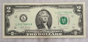 Billete de 2 dólares 2017A fecha especial 08/02/2017 cumpleaños 2 de marzo de 2017 *BIL24 - Imagen 1 de 3