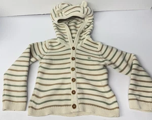 FATFACE Baby Boys Or Girls Age 4-5 Hooded Cardigan Beige With Brown Green Strips - Picture 1 of 9