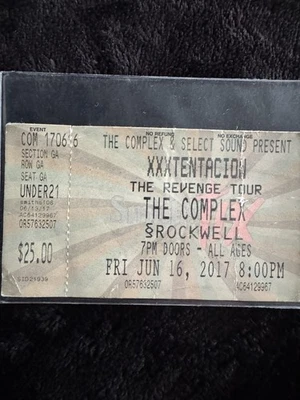 XXXTENTACION Revenge Tour Concert Ticket 2017  Salt Lake City UT The Complex - Image 1 of 4
