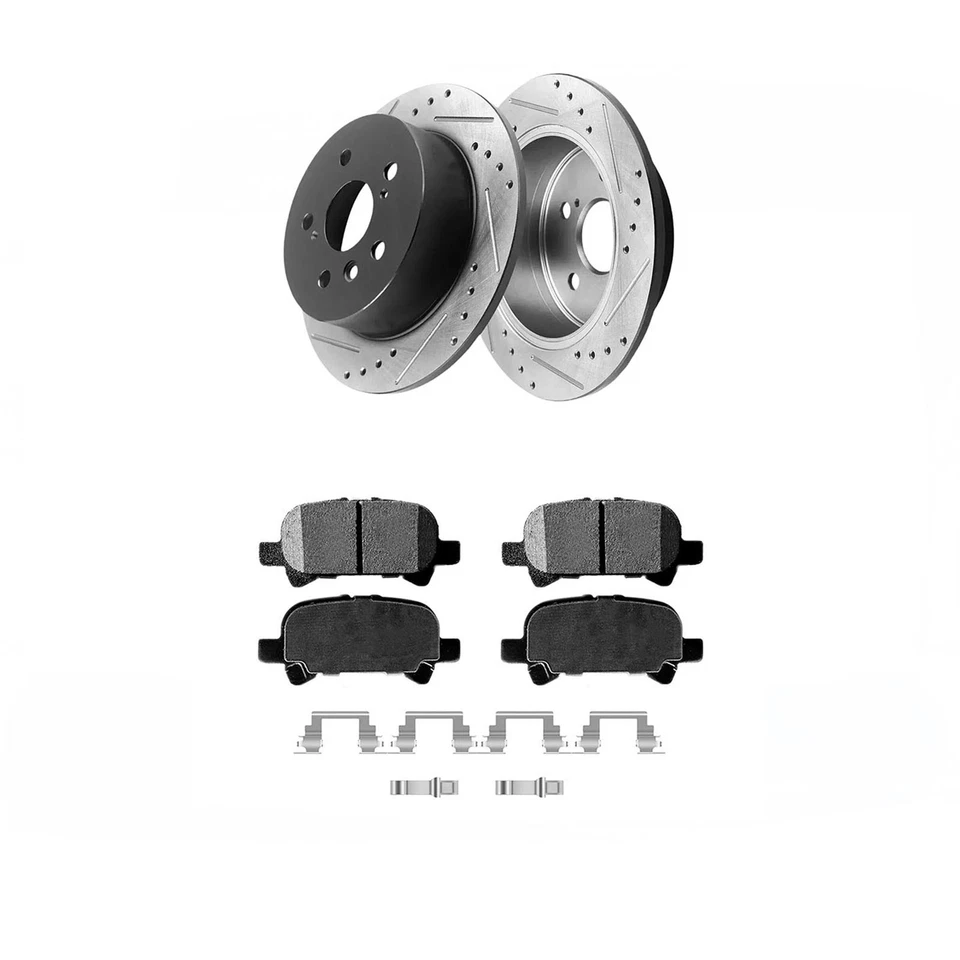 Ceramic Brake Pads Rear Drilled Rotors for 2000 2001 2002 - 2004 Toyota Avalon - Image 1 of 4