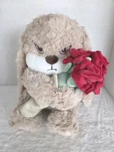 ZEIO Grumpy Sad Bunny Stuffed Animal With Removable Plush Roses 12" Sitting  - Picture 1 of 15