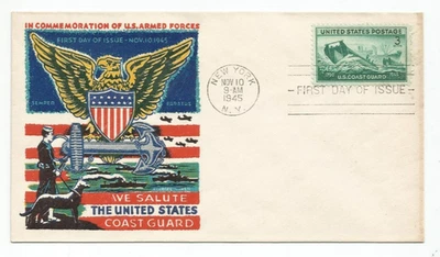 WWII era Patriotic Cover FDC Coast Guard U.S. 3 cent Nov 10 1945, Fluegel Cover - Image 1 of 2