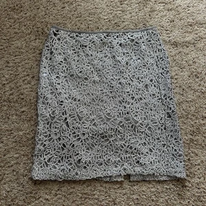 Tahari Arthur Levine Skirt Womens 12 Luxe Silver Metallic Lace Overlay Pencil - Picture 1 of 5